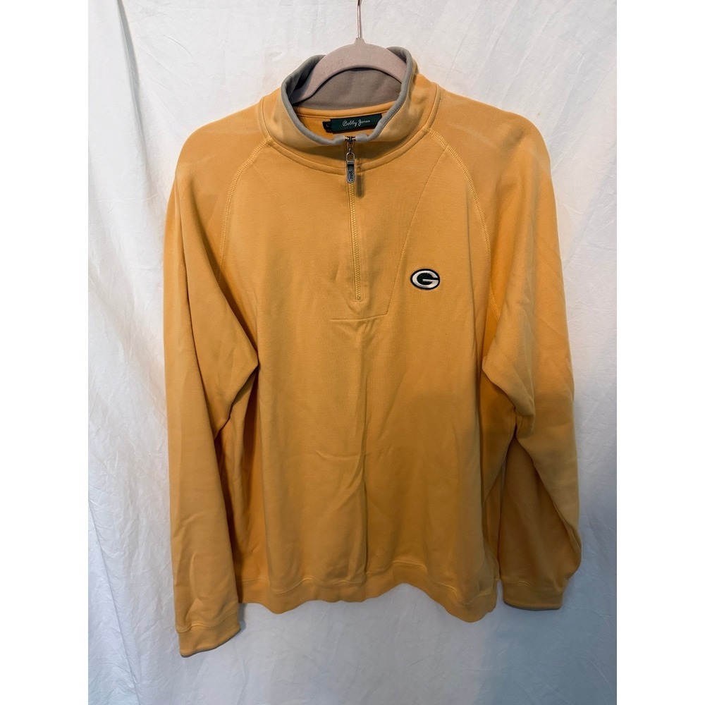 Bobby Jones Green Bay Packers Quarter Zip Pullover Yellow Cotton Mens Large